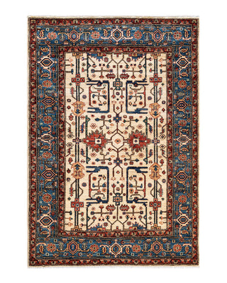 Traditional Serapi Ivory Wool Area Rug 4' 0" x 5' 9" - Solo Rugs