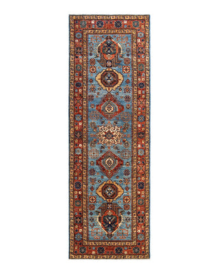 Traditional Serapi Light Blue Wool Runner 3' 10" x 11' 10" - Solo Rugs