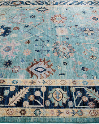 Traditional Oushak Teal Wool Area Rug 8' 2" x 9' 8" - Solo Rugs