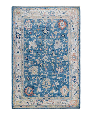 Traditional Oushak Light Blue Wool Area Rug 5' 11" x 8' 8" - Solo Rugs