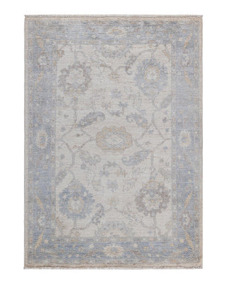 Traditional Oushak Ivory Wool Area Rug 4' 0" x 5' 7" - Solo Rugs