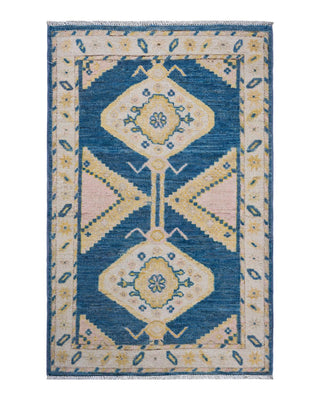 Traditional Oushak Light Blue Wool Area Rug 2' 8" x 4' 1" - Solo Rugs