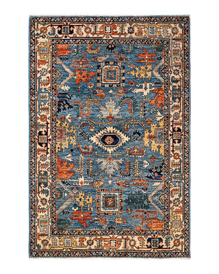 Traditional Serapi Light Blue Wool Area Rug 4' 2" x 6' 3" - Solo Rugs
