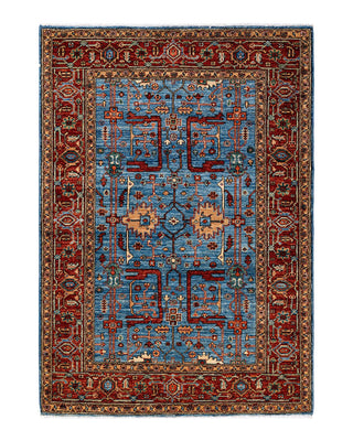 Traditional Serapi Light Blue Wool Area Rug 4' 0" x 5' 10" - Solo Rugs
