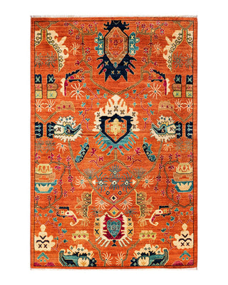 Traditional Serapi Orange Wool Area Rug 4' 0" x 6' 3" - Solo Rugs