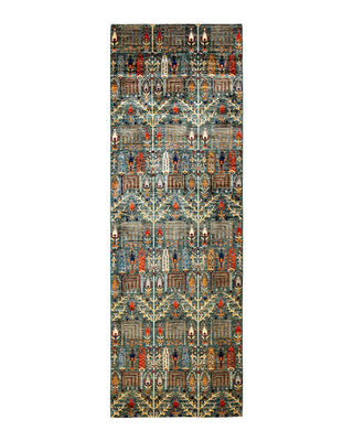 Traditional Serapi Green Wool Area Rug 4' 0" x 12' 5" - Solo Rugs