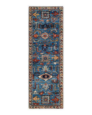 Traditional Serapi Light Blue Wool Runner 2' 7" x 7' 9" - Solo Rugs