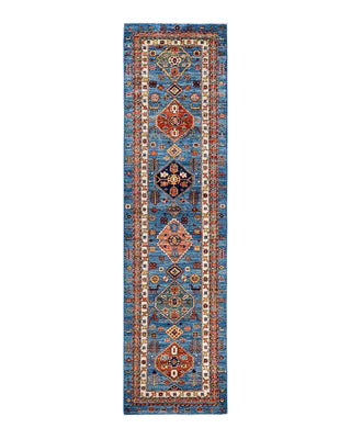 Traditional Serapi Light Blue Wool Runner 2' 7" x 10' 1" - Solo Rugs