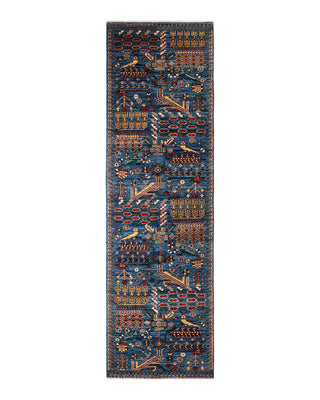 Traditional Serapi Light Blue Wool Runner 3' 5" x 12' 0" - Solo Rugs