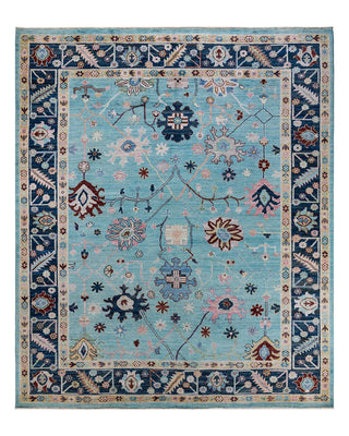 Traditional Oushak Light Blue Wool Area Rug 8' 1" x 9' 8" - Solo Rugs