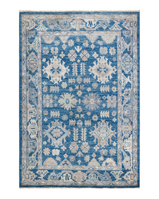Traditional Oushak Blue Wool Area Rug 4' 0" x 5' 10" - Solo Rugs