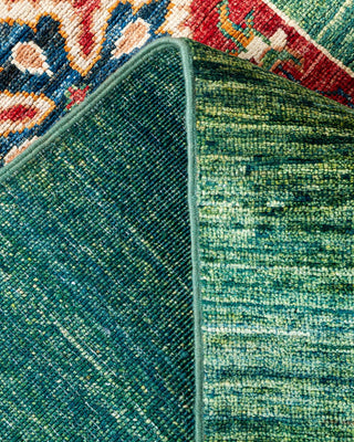 Bohemian Tribal Green Wool Area Rug 6' 10" x 10' 0" - Solo Rugs