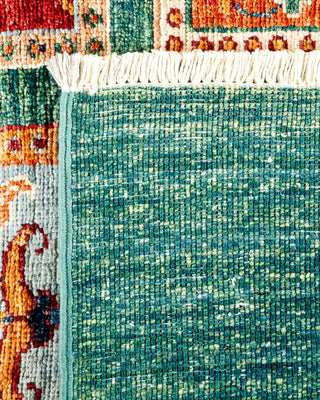 Bohemian Tribal Green Wool Area Rug 5' 8" x 8' 1" - Solo Rugs