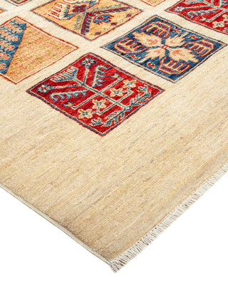 Bohemian Tribal Ivory Wool Area Rug 4' 10" x 6' 7" - Solo Rugs