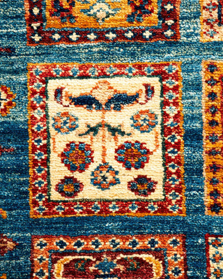 Bohemian Tribal Light Blue Wool Area Rug 2' 9" x 3' 10" - Solo Rugs