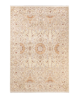 Traditional Mogul Ivory Wool Area Rug 6' 1" x 8' 10" - Solo Rugs