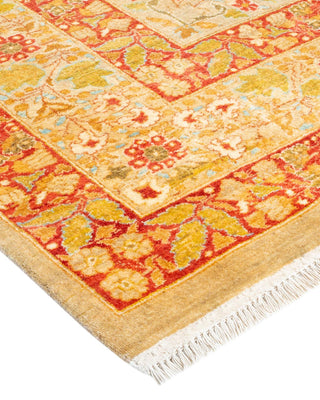 Traditional Mogul Yellow Wool Area Rug 9' 4" x 11' 8" - Solo Rugs