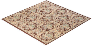 Traditional Mogul Brown Wool Square Area Rug 8' 2" x 8' 2" - Solo Rugs