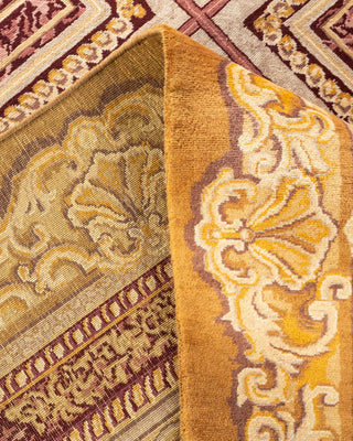 Traditional Mogul Yellow Wool Area Rug 9' 1" x 11' 6" - Solo Rugs