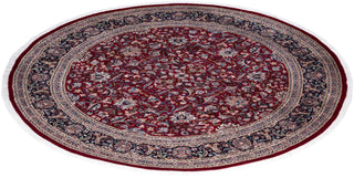 Traditional Mogul Red Wool Round Area Rug 6' 8" x 6' 8" - Solo Rugs